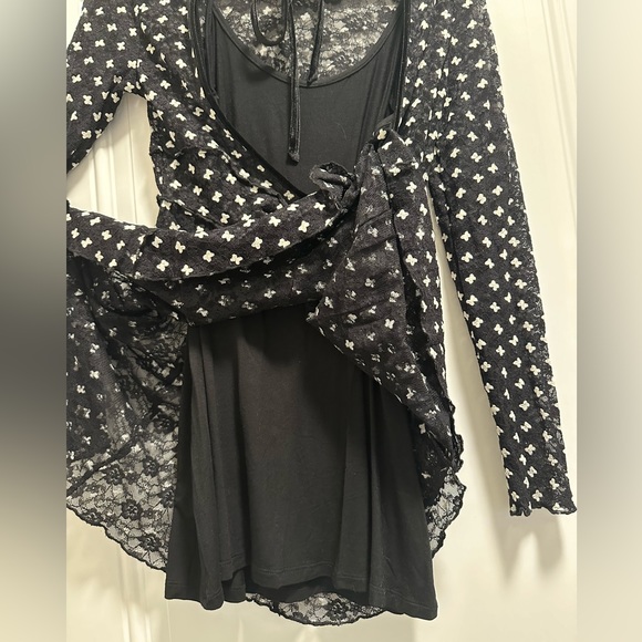 NWOT Free People Sheer Delight Mini Dress in black combo with slip - Picture 7 of 10